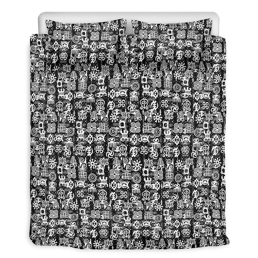 Black And White African Adinkra Symbols Duvet Cover Bedding Set