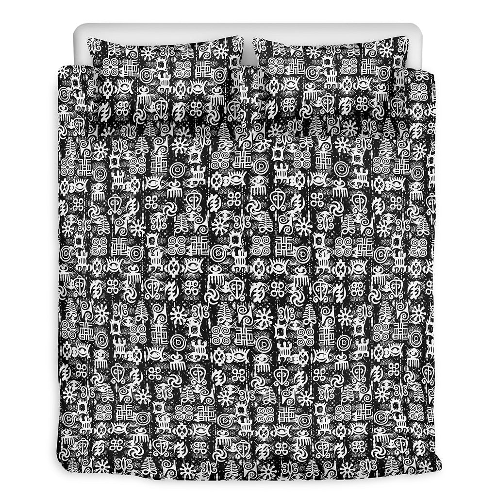 Black And White African Adinkra Symbols Duvet Cover Bedding Set