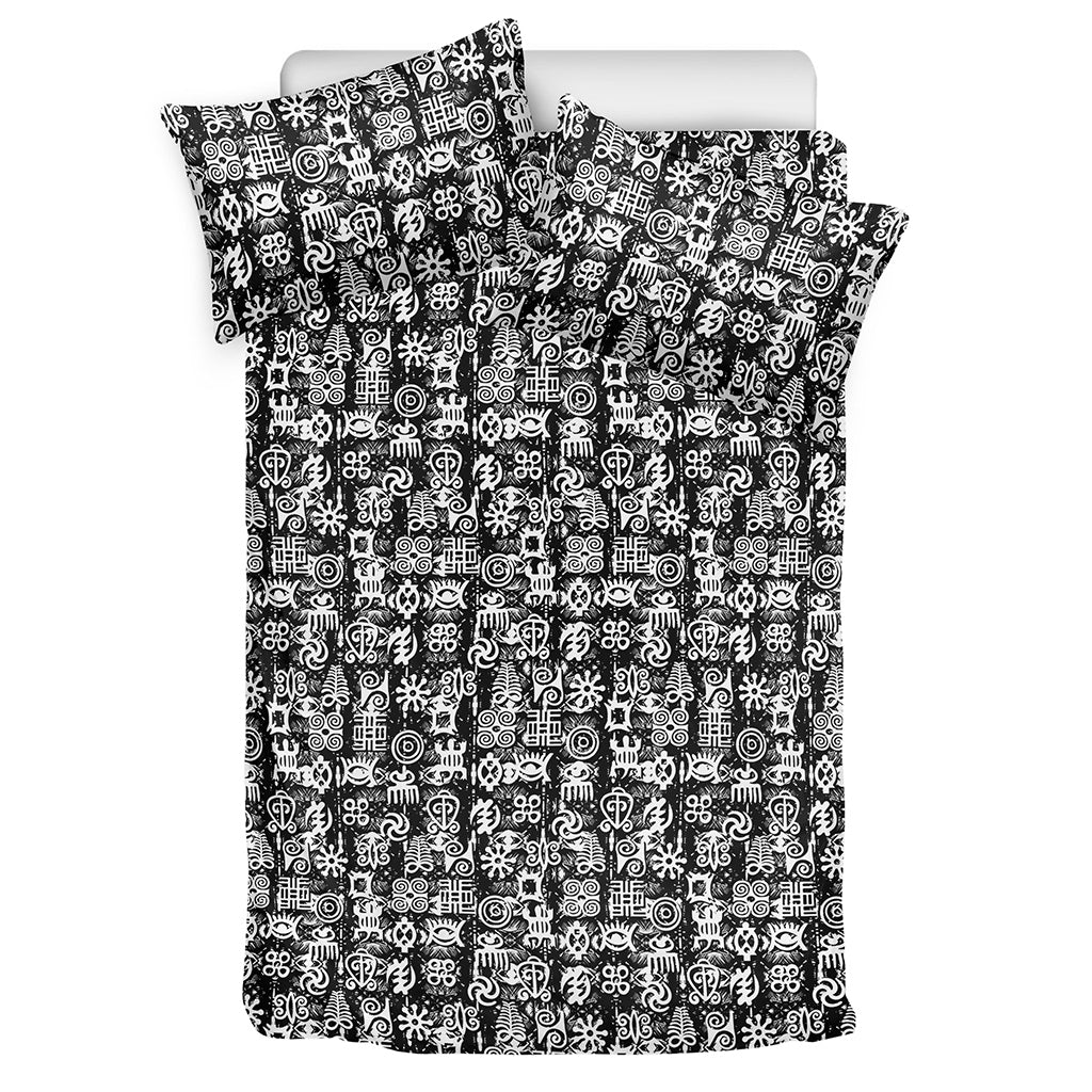 Black And White African Adinkra Symbols Duvet Cover Bedding Set