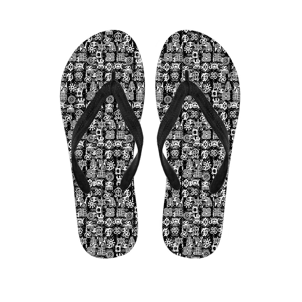 Black And White African Adinkra Symbols Flip Flops