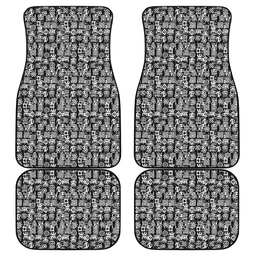 Black And White African Adinkra Symbols Front and Back Car Floor Mats