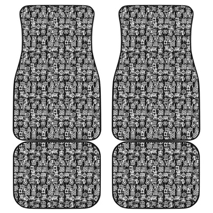 Black And White African Adinkra Symbols Front and Back Car Floor Mats