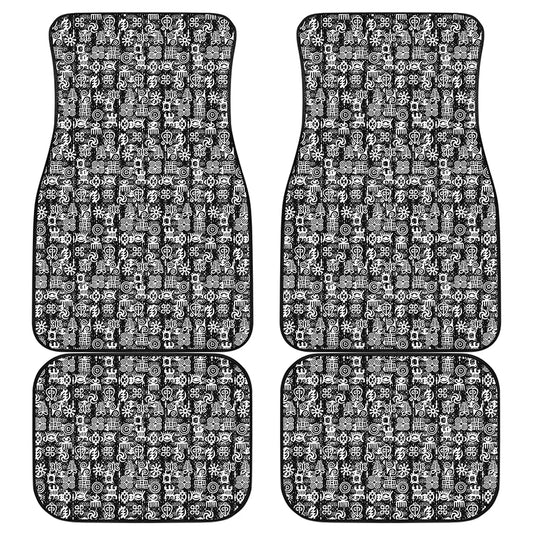 Black And White African Adinkra Symbols Front and Back Car Floor Mats