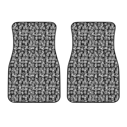 Black And White African Adinkra Symbols Front Car Floor Mats