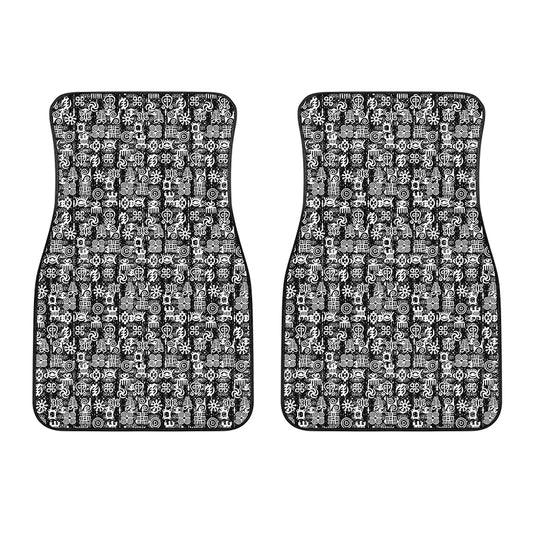 Black And White African Adinkra Symbols Front Car Floor Mats