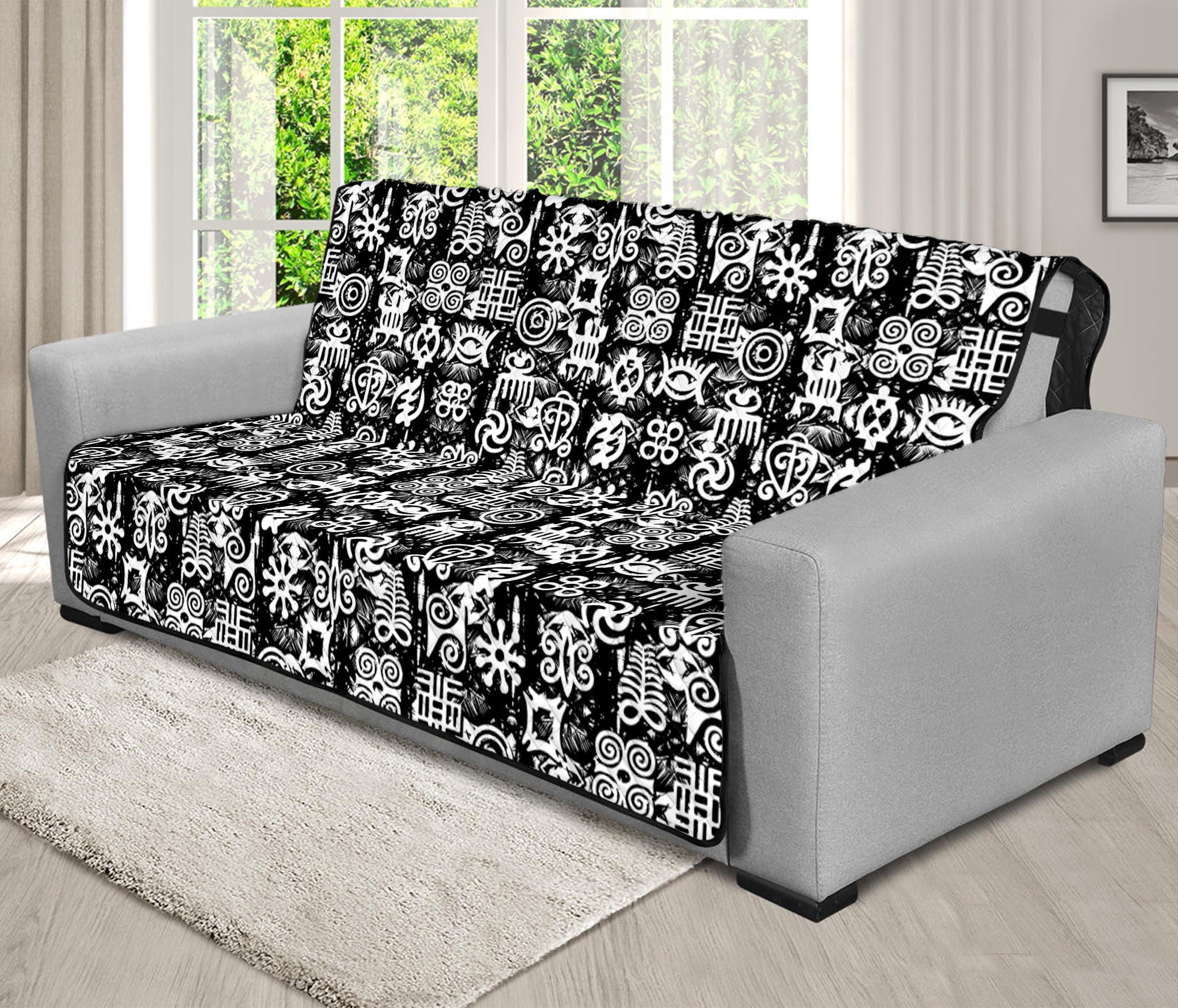 Black And White African Adinkra Symbols Futon Protector