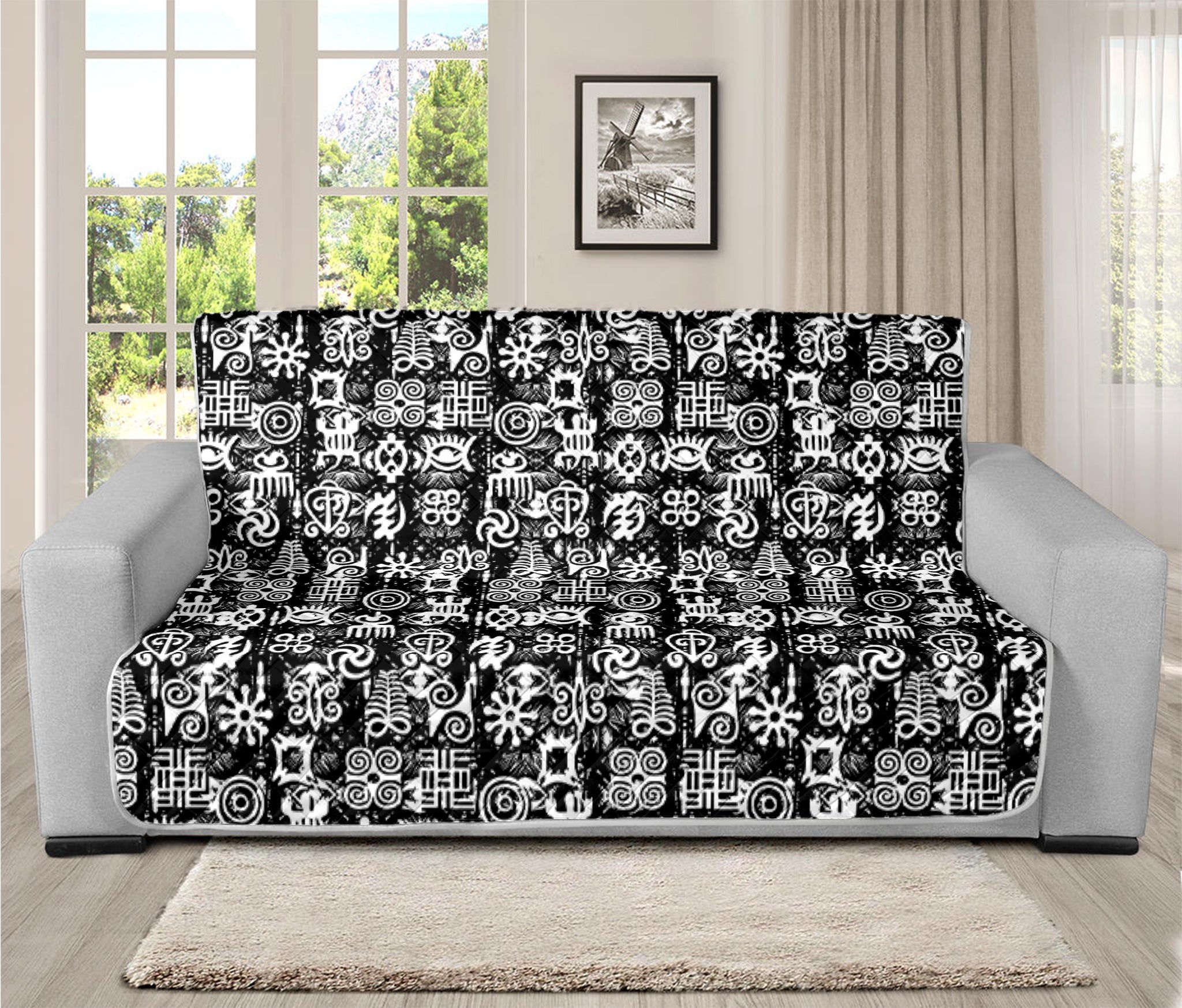 Black And White African Adinkra Symbols Futon Protector