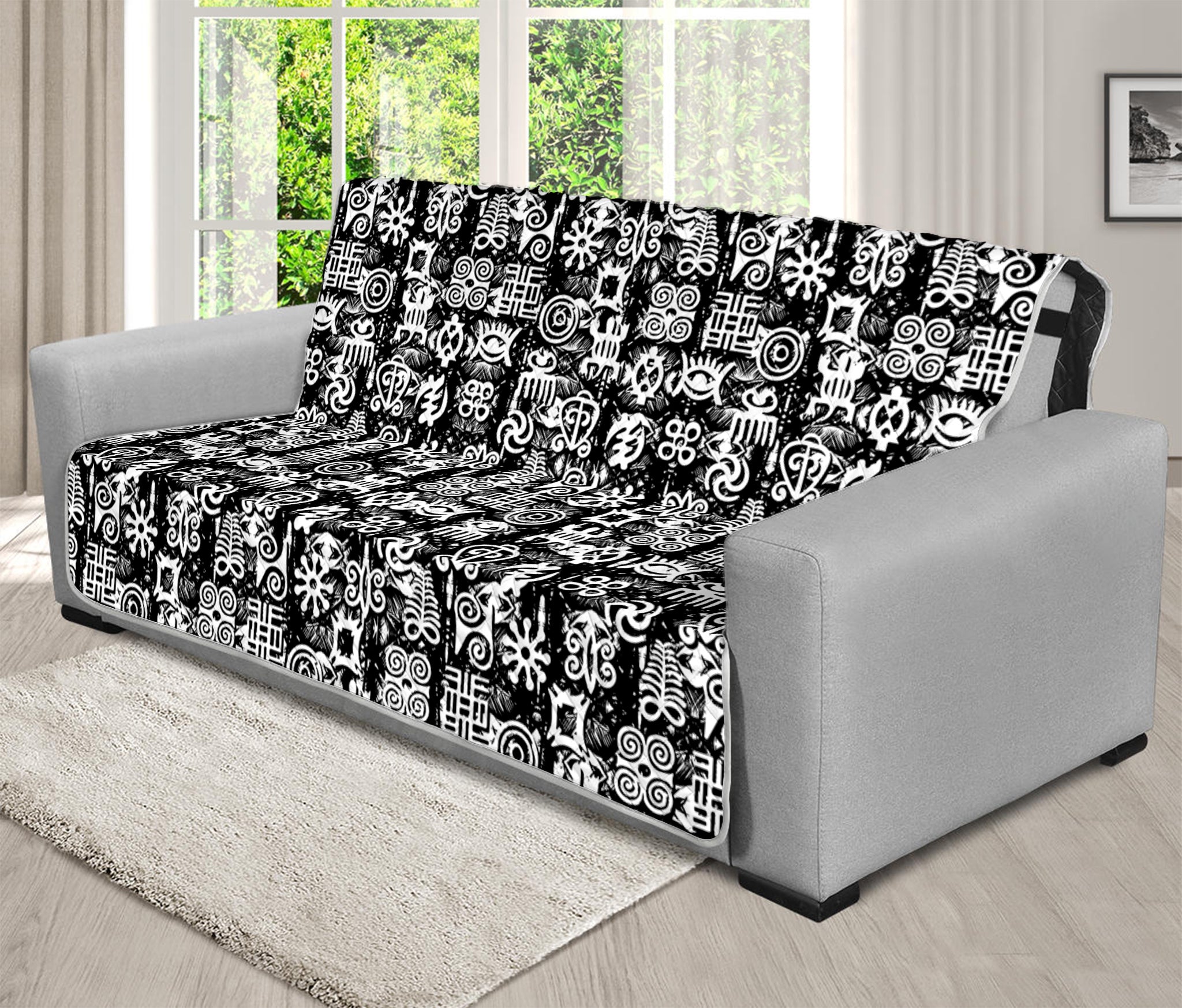 Black And White African Adinkra Symbols Futon Protector