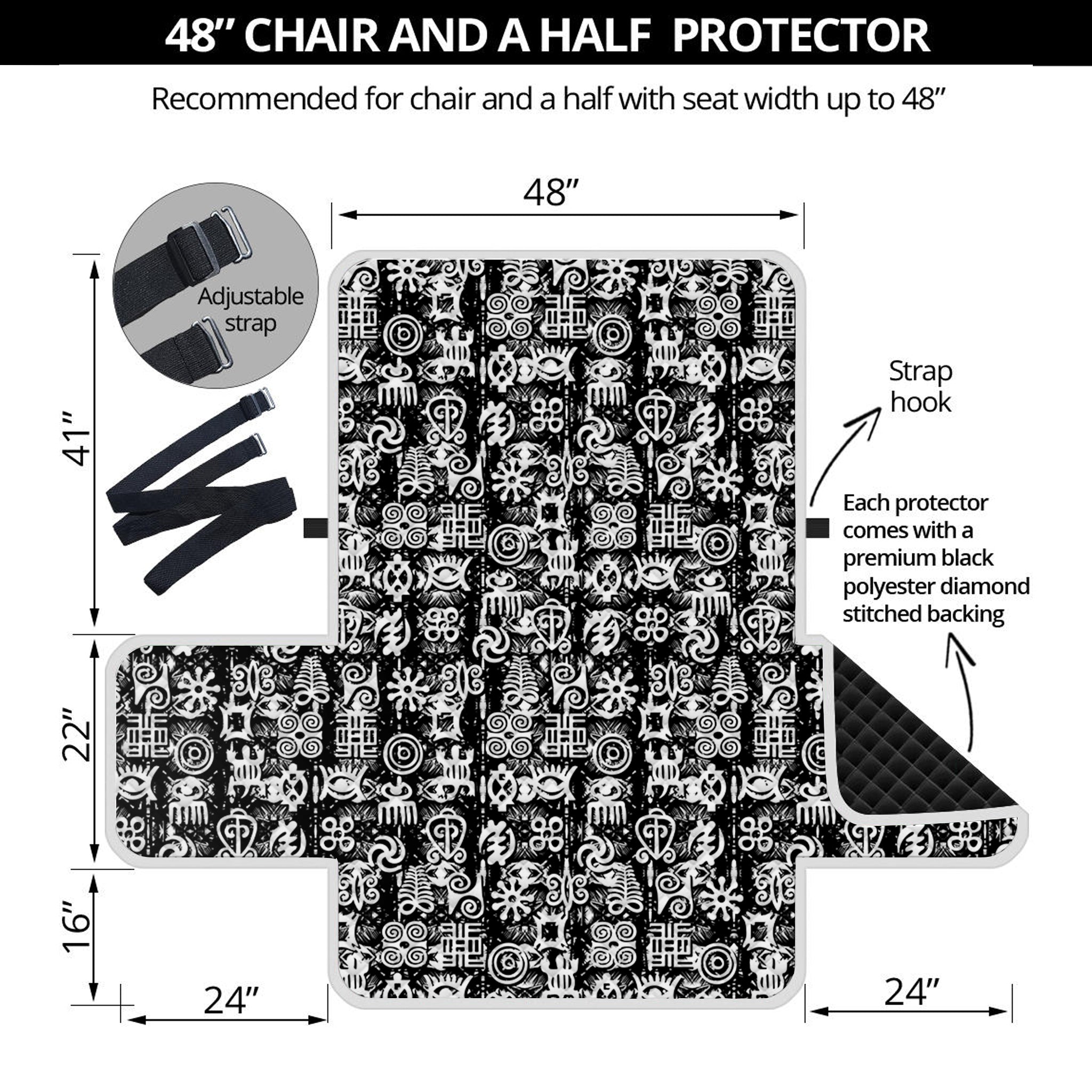 Black And White African Adinkra Symbols Half Sofa Protector