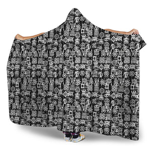 Black And White African Adinkra Symbols Hooded Blanket