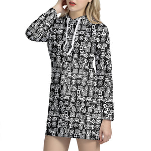 Black And White African Adinkra Symbols Hoodie Dress