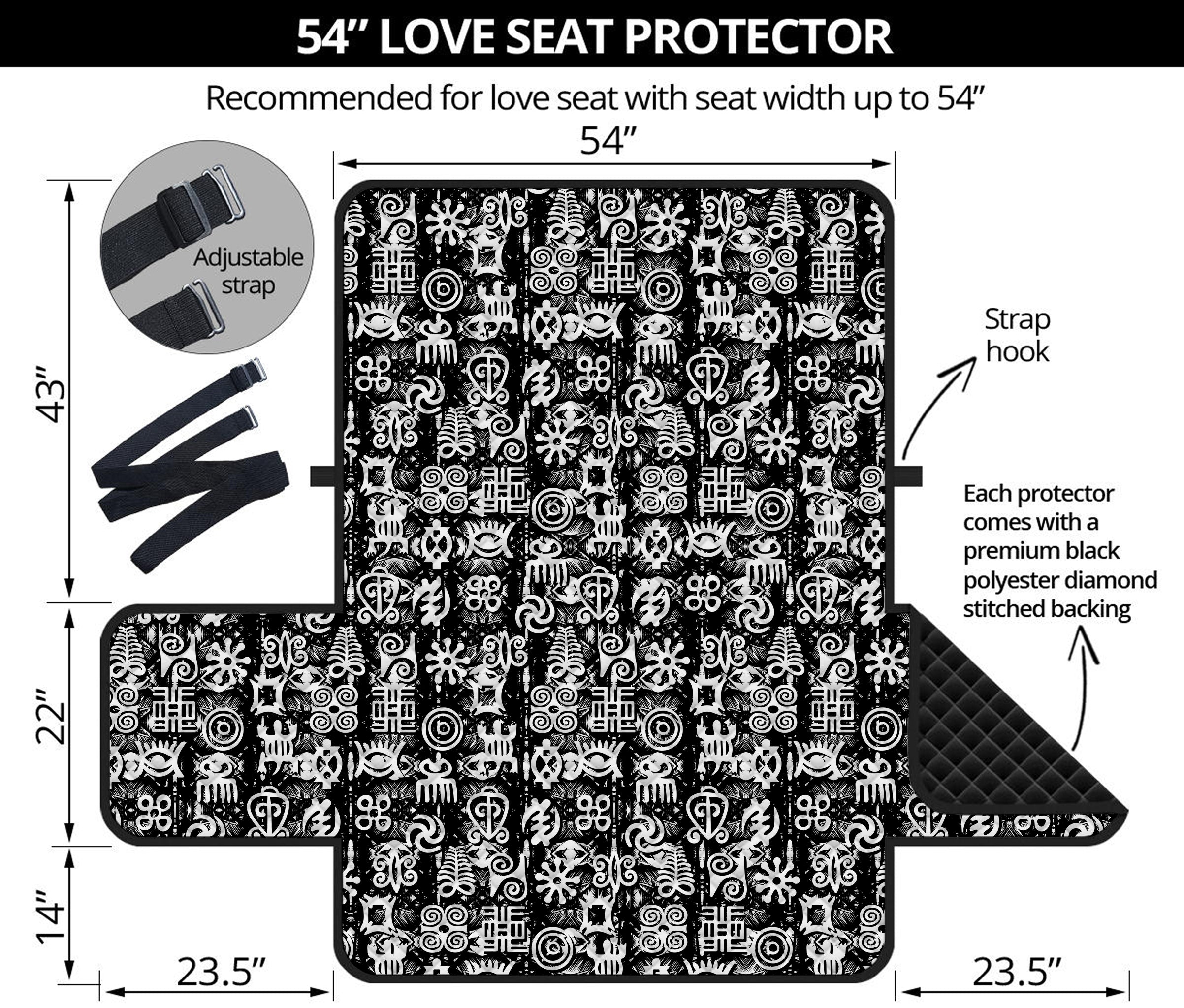 Black And White African Adinkra Symbols Loveseat Protector