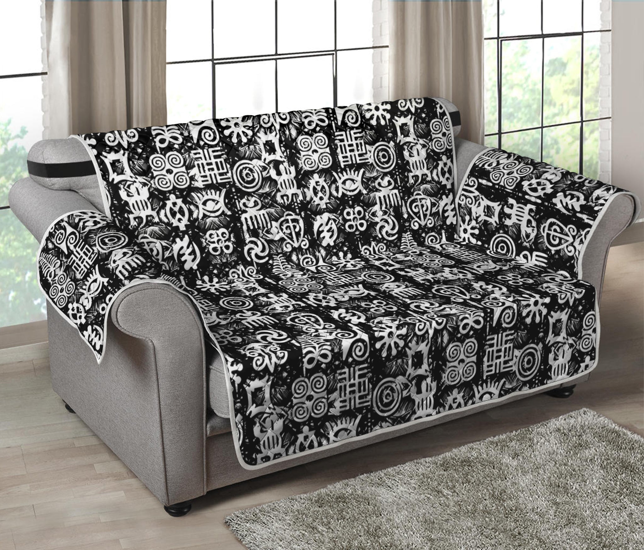 Black And White African Adinkra Symbols Loveseat Protector