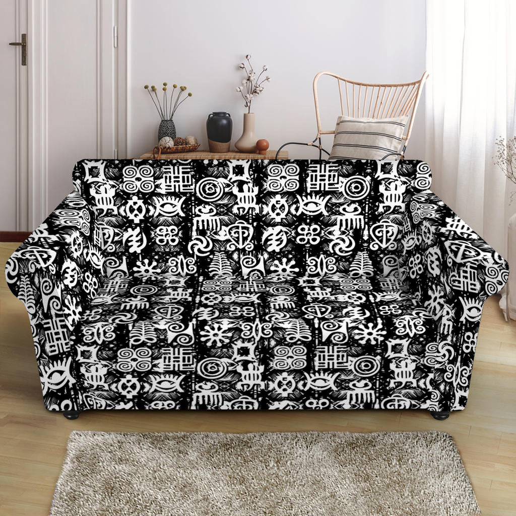 Black And White African Adinkra Symbols Loveseat Slipcover