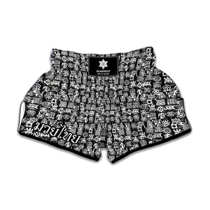 Black And White African Adinkra Symbols Muay Thai Boxing Shorts