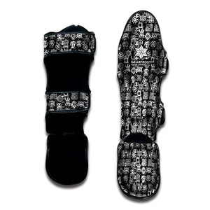 Black And White African Adinkra Symbols Muay Thai Shin Guard