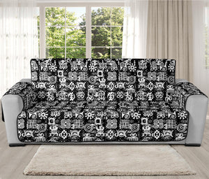 Black And White African Adinkra Symbols Oversized Sofa Protector