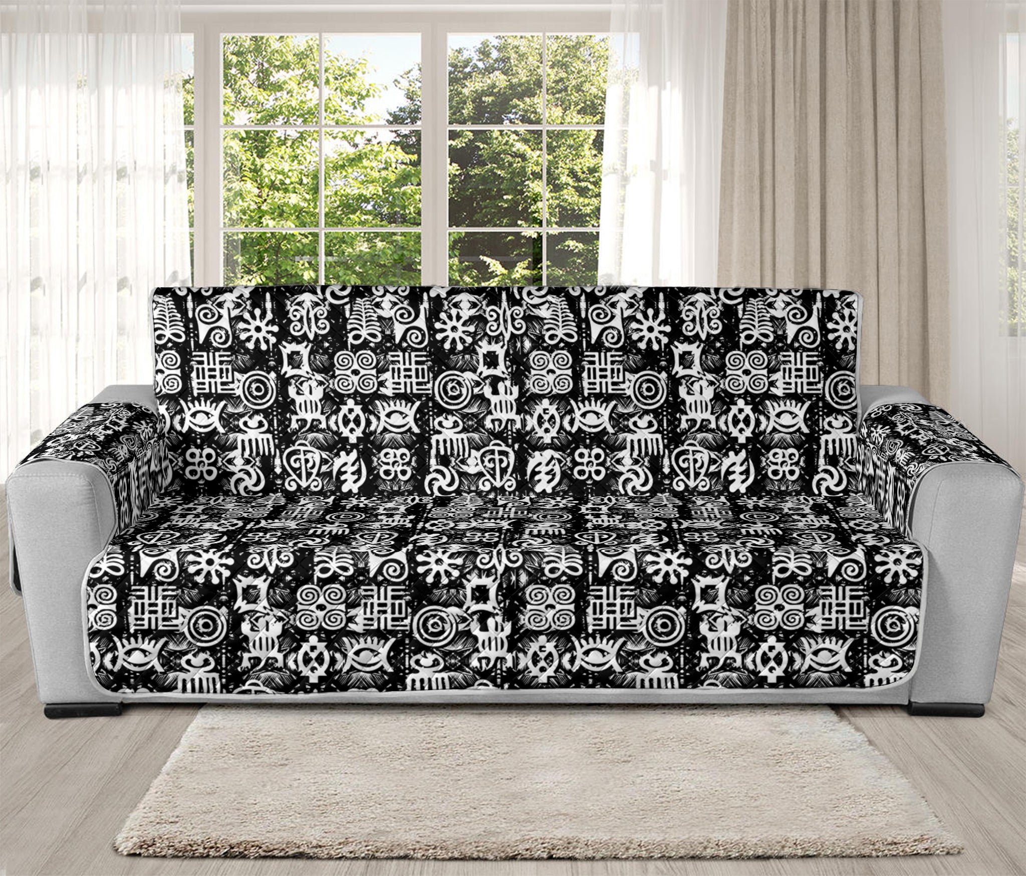 Black And White African Adinkra Symbols Oversized Sofa Protector