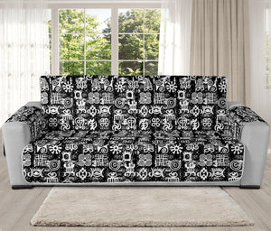 Black And White African Adinkra Symbols Oversized Sofa Protector