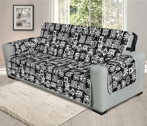 Black And White African Adinkra Symbols Oversized Sofa Protector