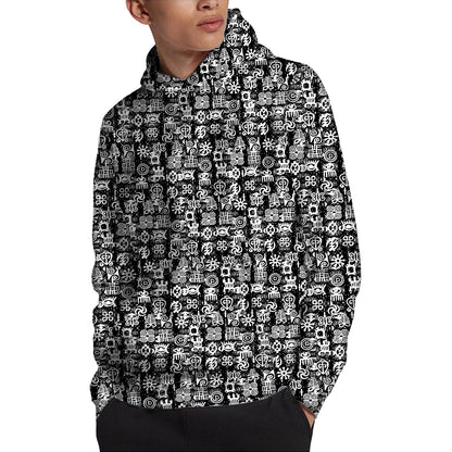 Black And White African Adinkra Symbols Pullover Hoodie