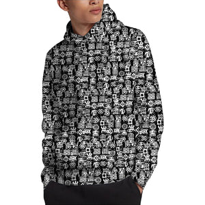 Black And White African Adinkra Symbols Pullover Hoodie