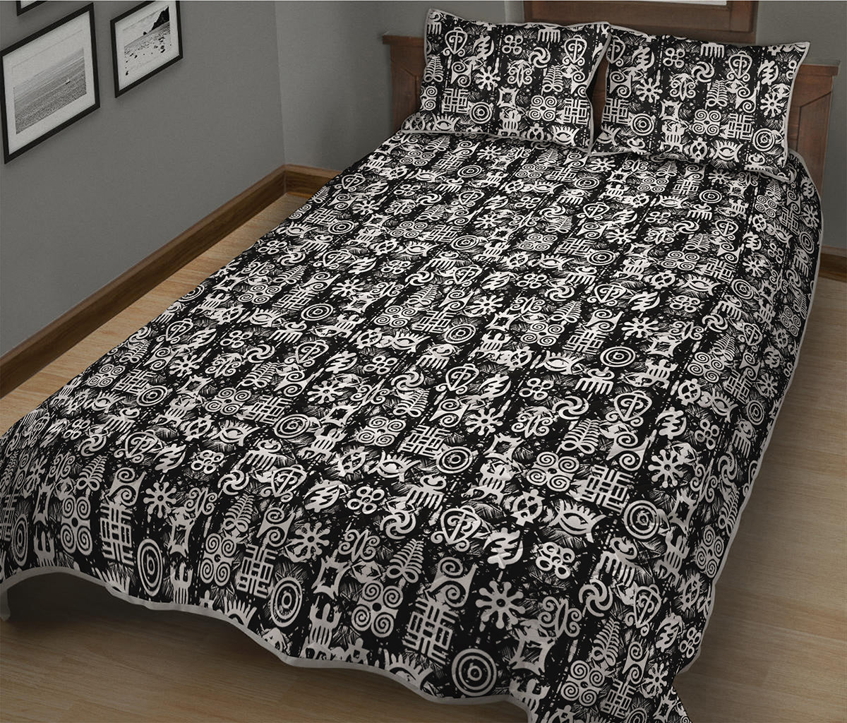 Black And White African Adinkra Symbols Quilt Bed Set