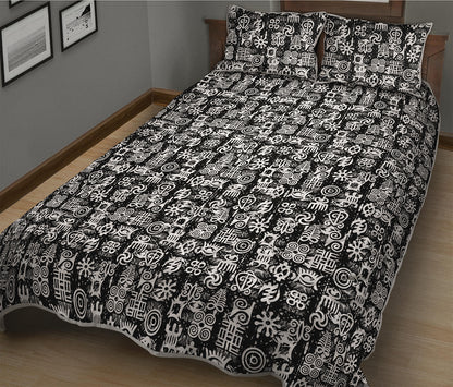 Black And White African Adinkra Symbols Quilt Bed Set