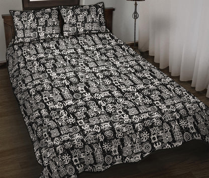 Black And White African Adinkra Symbols Quilt Bed Set