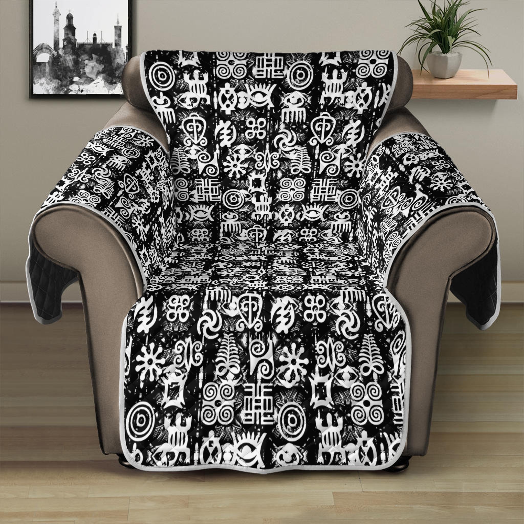 Black And White African Adinkra Symbols Recliner Protector