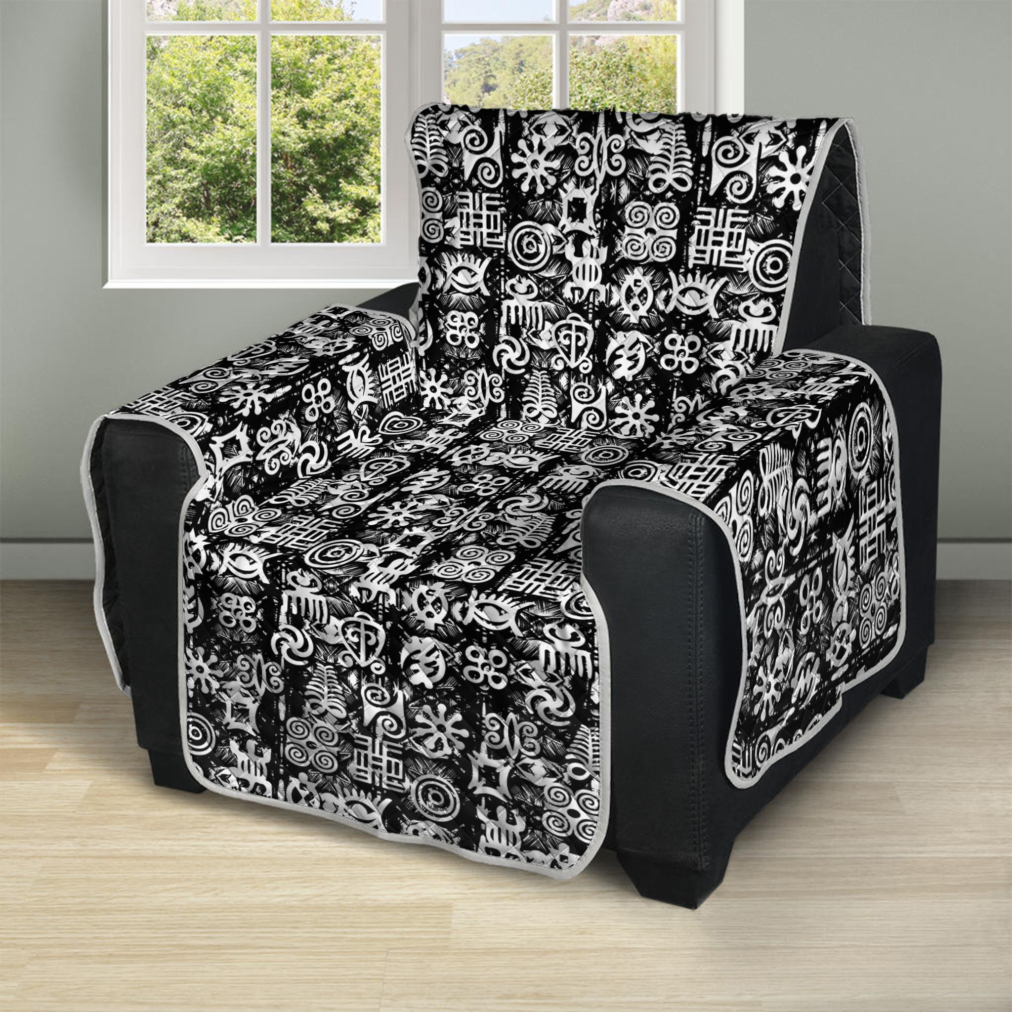 Black And White African Adinkra Symbols Recliner Protector