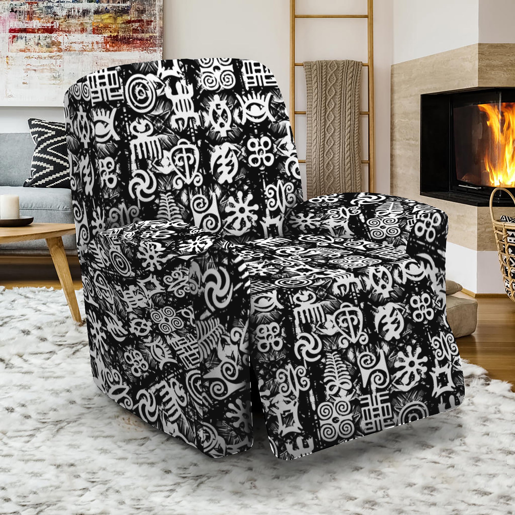 Black And White African Adinkra Symbols Recliner Slipcover