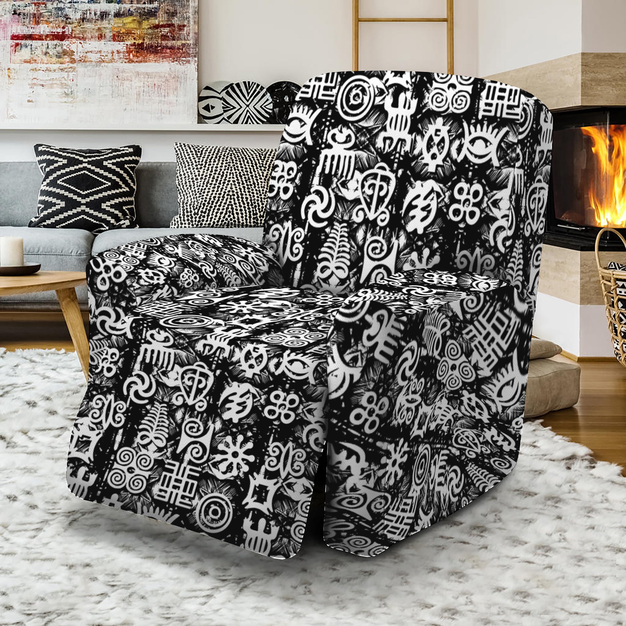 Black And White African Adinkra Symbols Recliner Slipcover