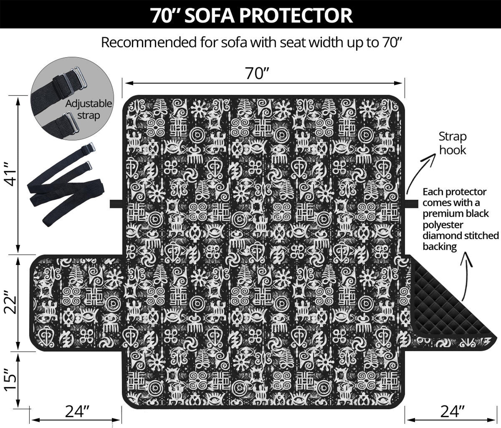 Black And White African Adinkra Symbols Sofa Protector