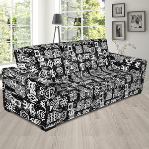 Black And White African Adinkra Symbols Sofa Slipcover