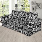 Black And White African Adinkra Symbols Sofa Slipcover