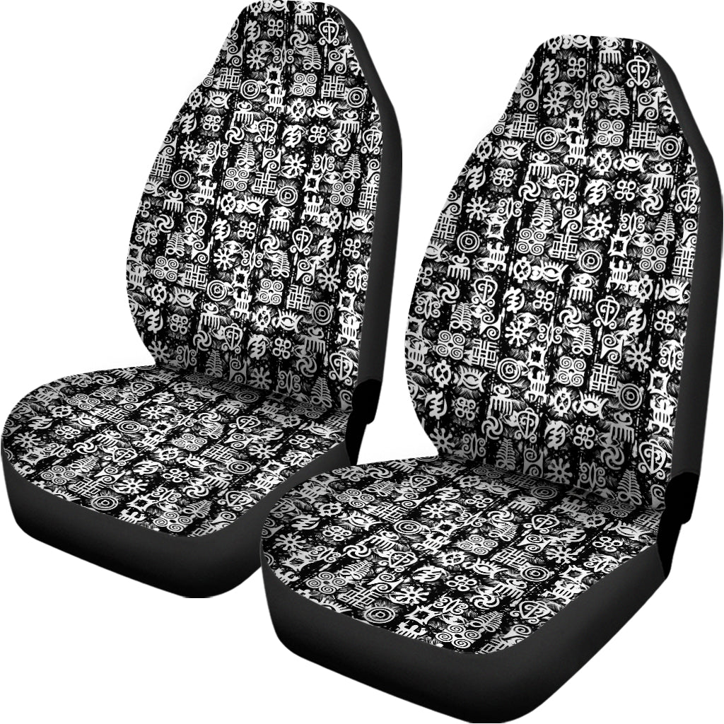 Black And White African Adinkra Symbols Universal Fit Car Seat Covers