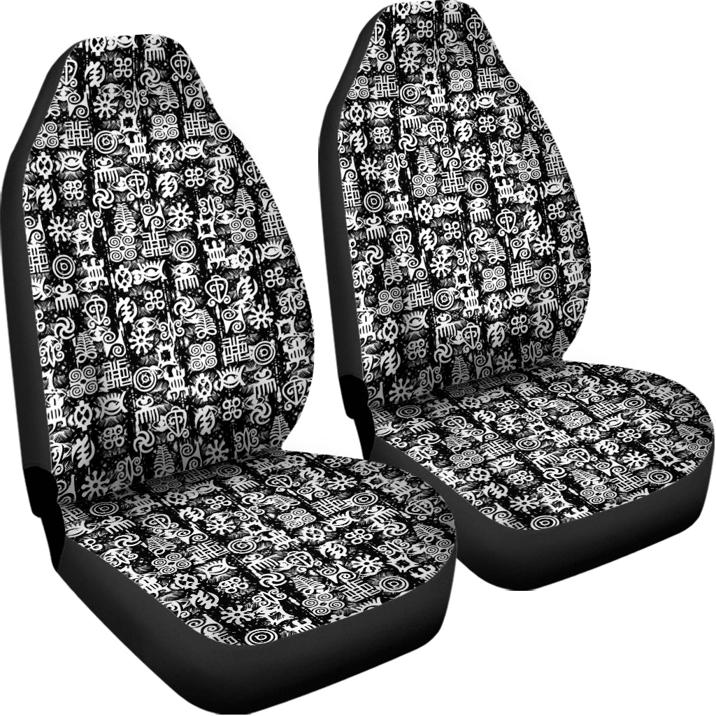 Black And White African Adinkra Symbols Universal Fit Car Seat Covers