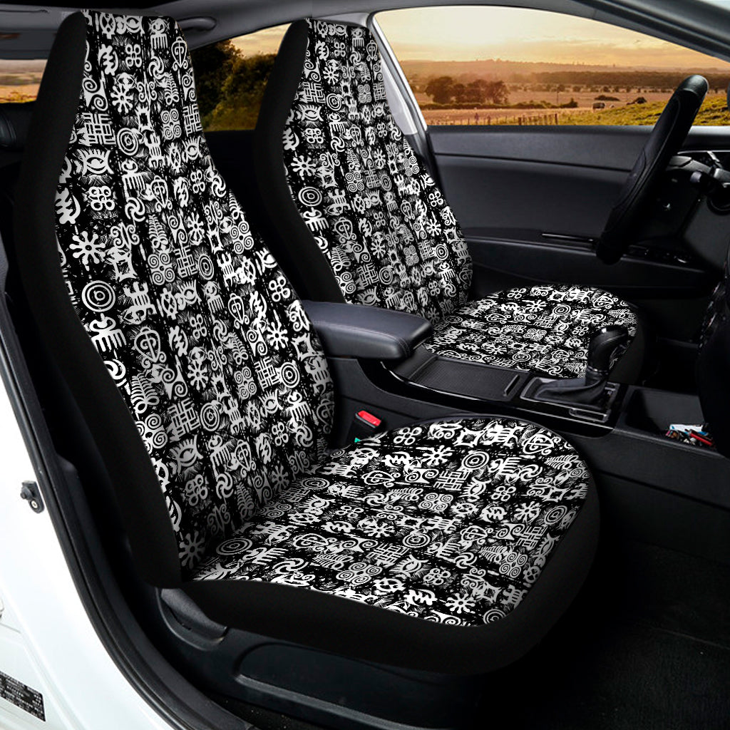 Black And White African Adinkra Symbols Universal Fit Car Seat Covers