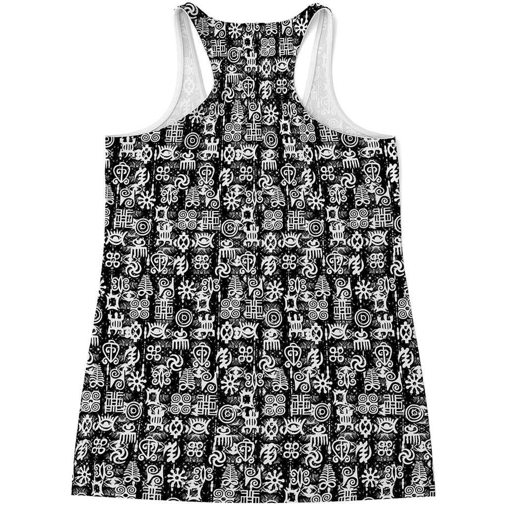 Black And White African Adinkra Symbols Women's Racerback Tank Top