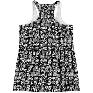 Black And White African Adinkra Symbols Women's Racerback Tank Top