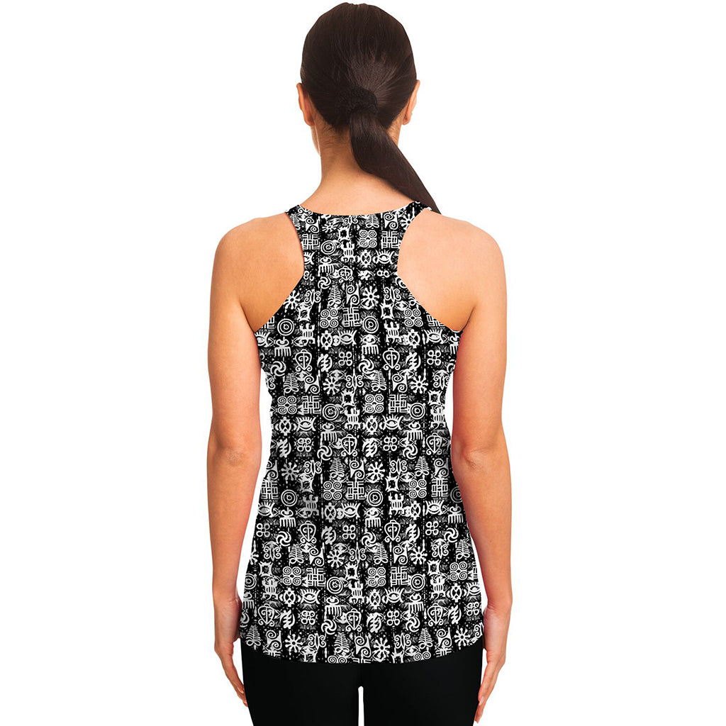 Black And White African Adinkra Symbols Women's Racerback Tank Top