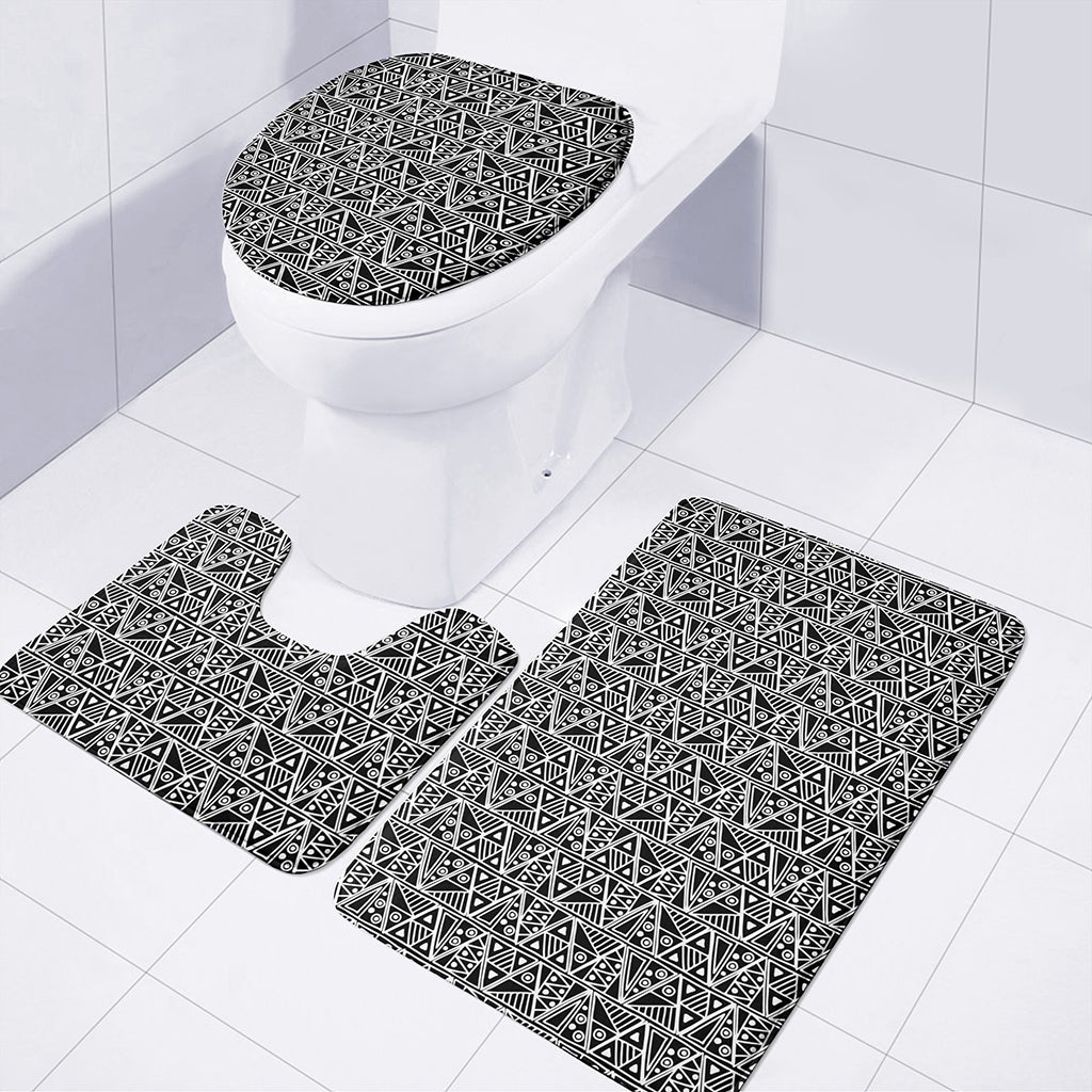 Black And White African Ethnic Print 3 Piece Bath Mat Set