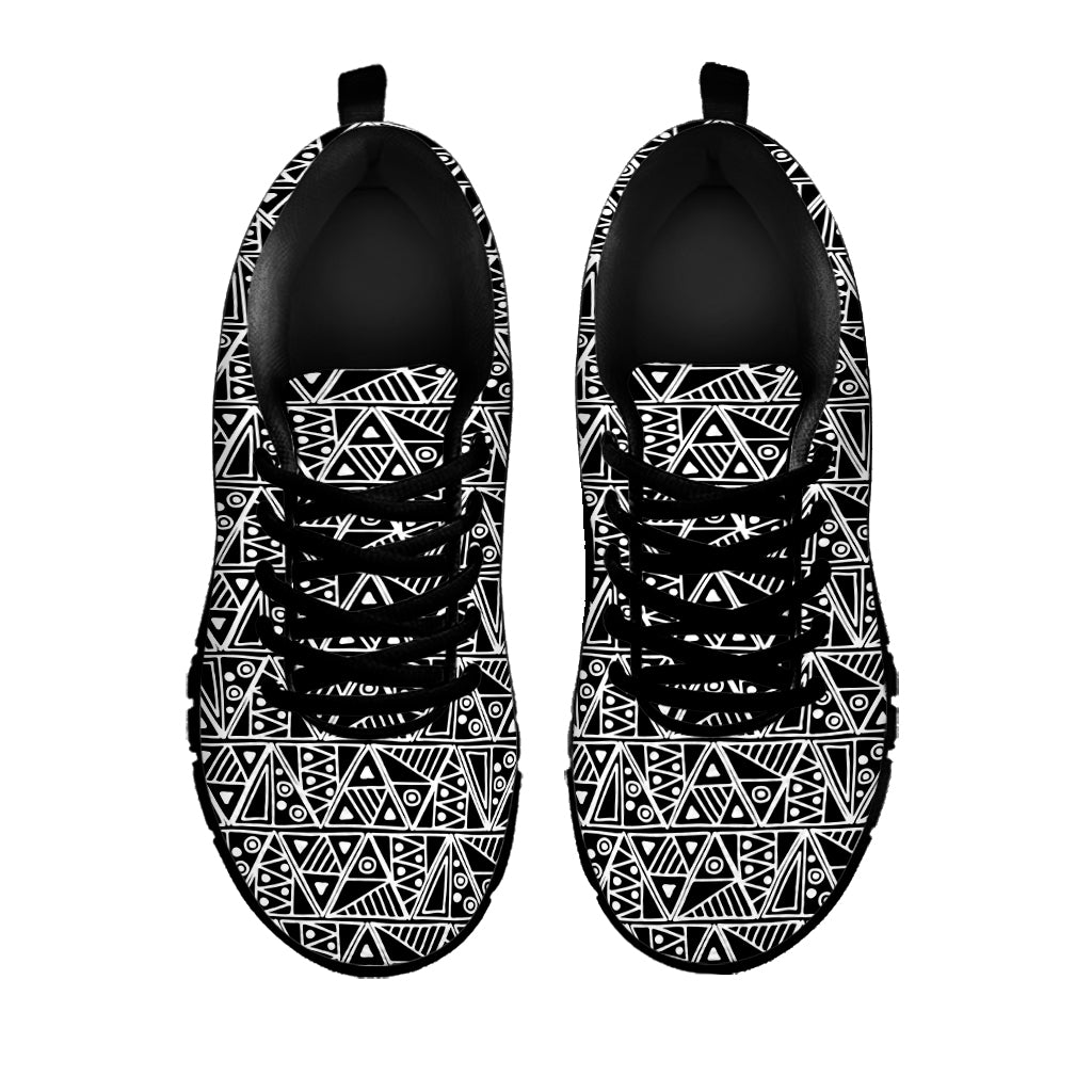 Black And White African Ethnic Print Black Sneakers