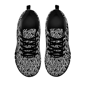 Black And White African Ethnic Print Black Sneakers