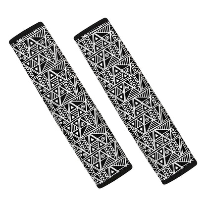 Black And White African Ethnic Print Car Seat Belt Covers
