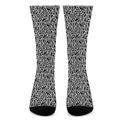 Black And White African Ethnic Print Crew Socks