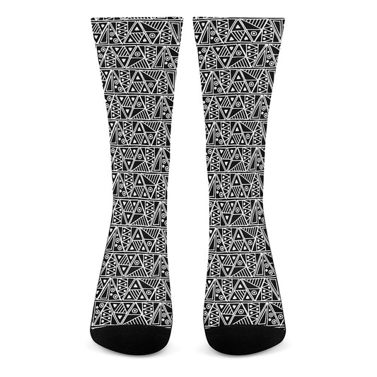 Black And White African Ethnic Print Crew Socks