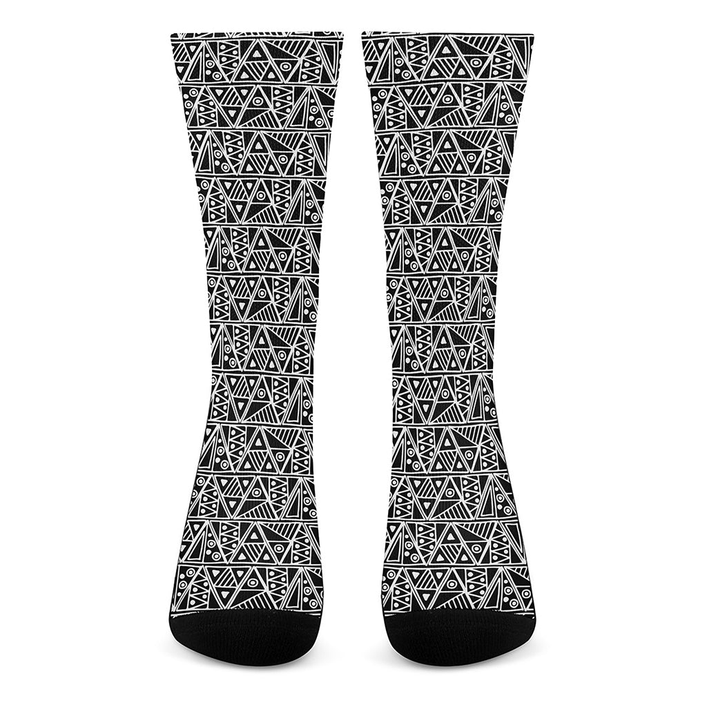 Black And White African Ethnic Print Crew Socks