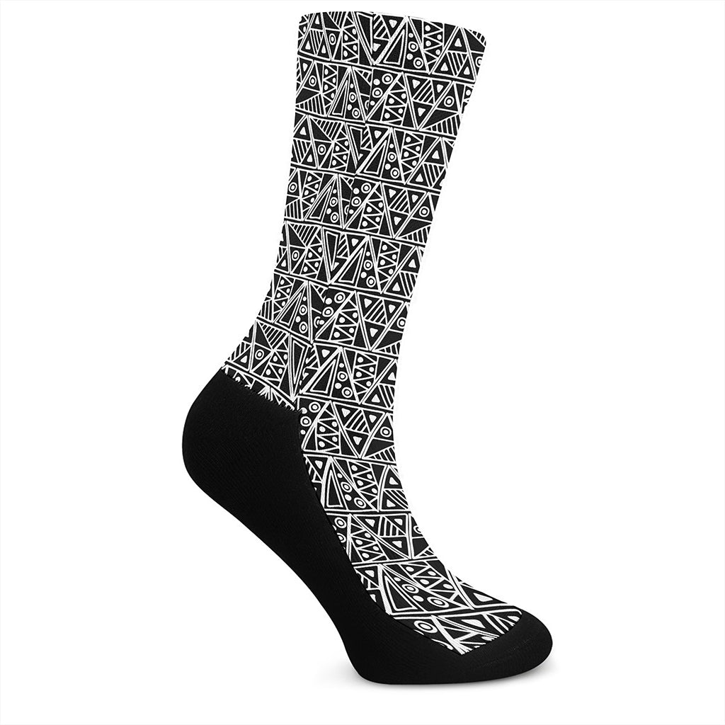 Black And White African Ethnic Print Crew Socks